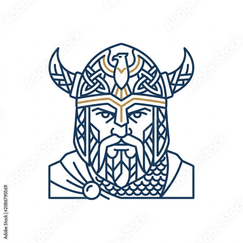 Konstfotografi Viking warrior head with helmet and beard illustration.