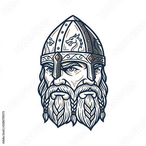 Konstfotografi Viking Warrior Head with Helmet and Braids.