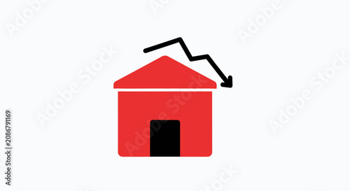 Принти на полотні Red house with falling graph line.