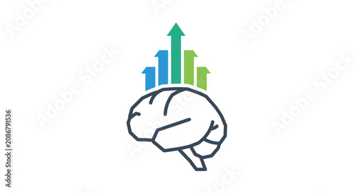 Fotografi Brain with growing graph bars rising.