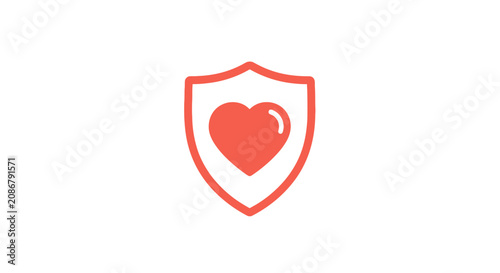 Foto Red shield with heart symbol inside.