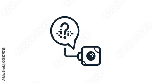Foto Camera with question mark bubble.