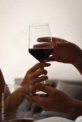 SUJETANDO UNA COPA DE VINO