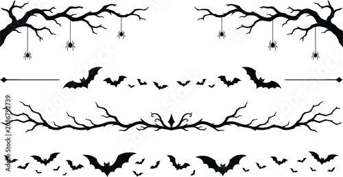 Halloween decorative borders with spooky bats and spiders