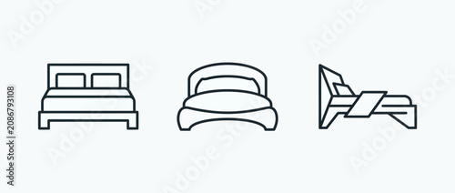 Line art icons showing three different bed styles from front and side views