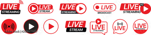Photos Live Stream Social Media Icon Collection, Live Broadcast and Streaming Button Ve