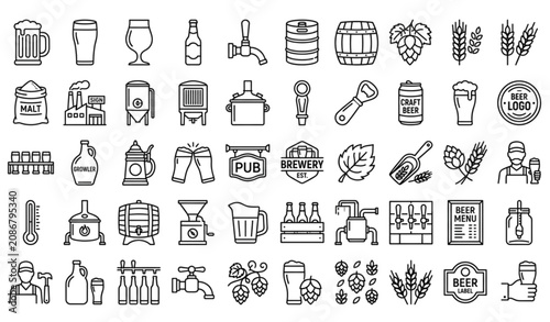 Bild auf Leinwand Beer Line Icons Collection Editable Stroke