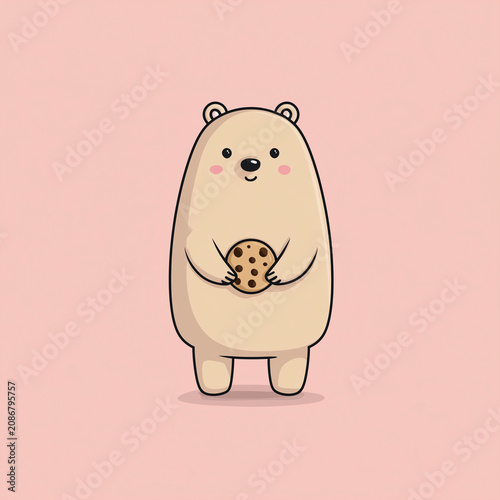 Bear holding cookie pastel flat illustration