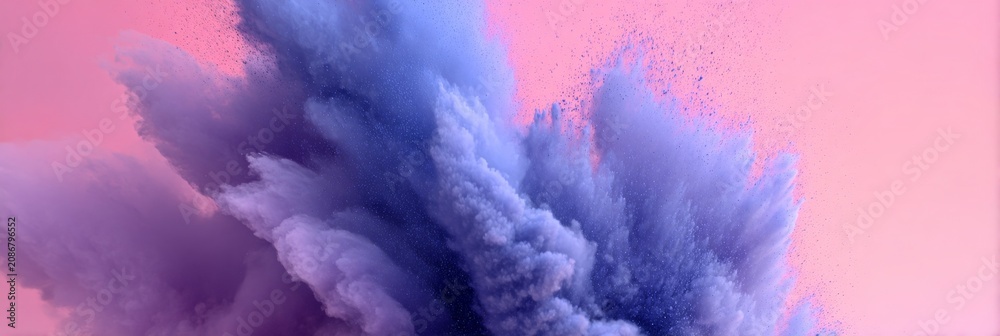 Fototapeta premium A vibrant explosion of purple and pink smoke against a soft, pastel background.