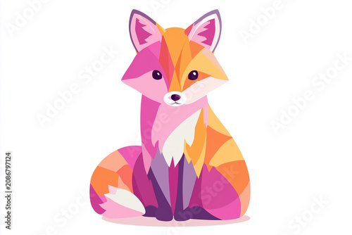 Colorful fox flat illustration on white background
