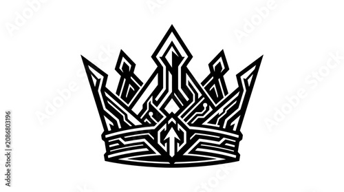Fotografía Ornate Crown Icon, Royal Symbol, Regal Emblem, Black and White Graphic