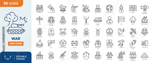 Foto War line editable icon set