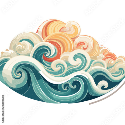 Abstract ocean wave vector illustration with spiral curls
