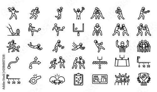 Foto American Football Player Action Line Icons Set Editable Stroke Sports Gameplay V