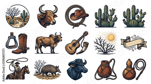 Bild auf Leinwand Western Cowboy Themed Illustrations Collection.