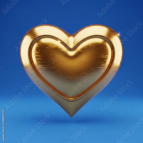 Golden Heart Symbol on Blue Background