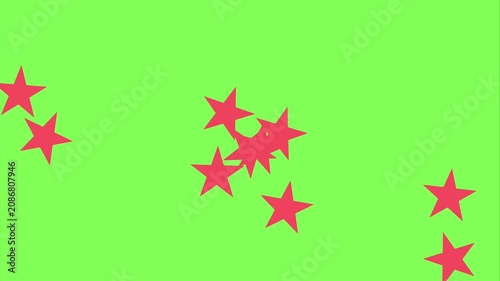 Red stars float across a bright green field. Simple shapes create a playful, cheerful mood. Perfect for festive or celebratory themes. Ideal for holiday designs or digital graphics