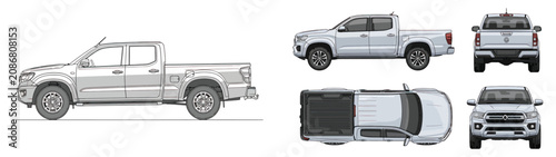 Pickup Truck Icons Vector Set Utility Vehicle Blueprint Collection