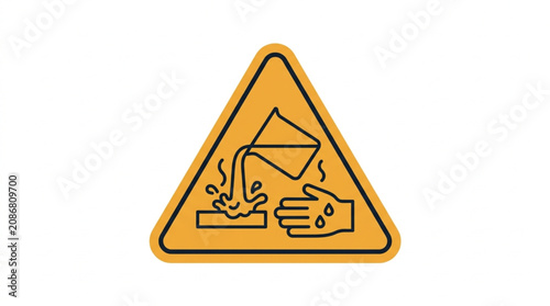 Yellow warning sign for chemical spill hazard.