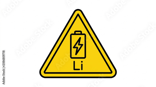 Yellow warning sign for lithium battery hazard.