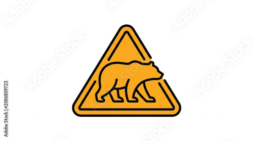 Yellow warning sign with bear silhouette inside triangle.