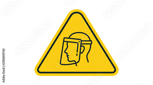 Yellow warning sign with face shield icon.