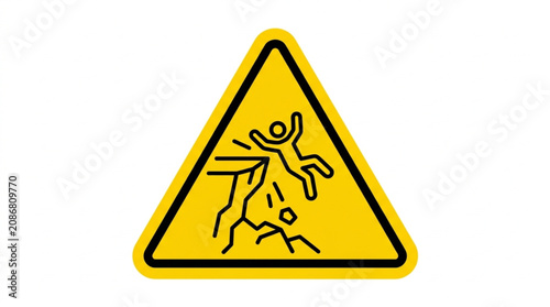 Yellow warning sign with falling person symbol.