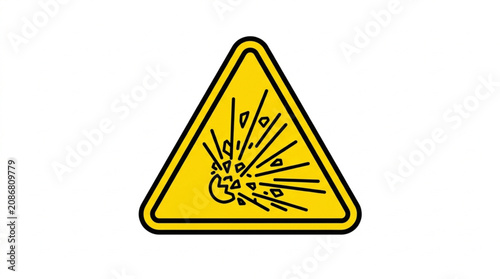 Yellow warning sign with explosion symbol inside triangle.