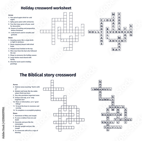 Holiday and Biblical Story Crossword Worksheets for Educational Use  and clue