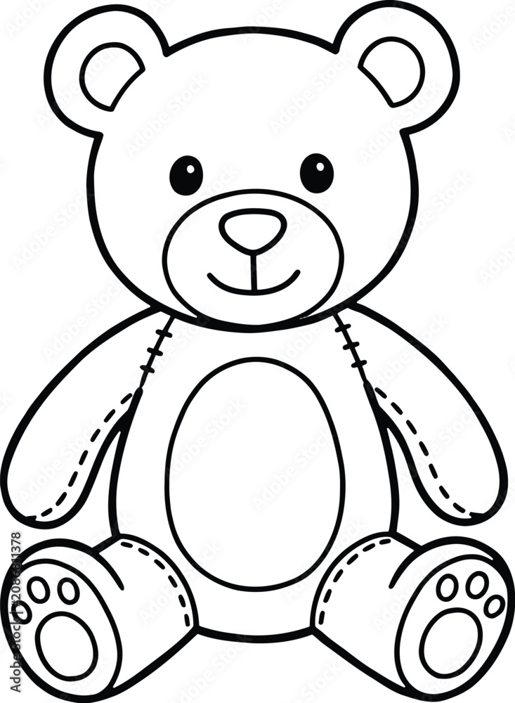 Fototapeta premium Cute black and white vector illustration of a friendly teddy bear for children coloring books