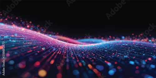 Blue Digital Matrix with Glowing Data Grid Futuristic Artificial Intelligence Technology Background