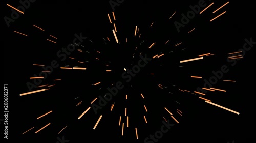 Dynamic light streaks radiating in dark abstract space