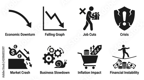 Economic hardship vector illustration with low income, extra work, time shortage, multiple jobs, side hustle stress, financial pressure, income gap, earning problem icons, isolated occupational design