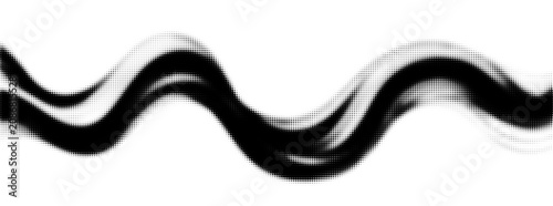 Monochrome halftone wave. Double wave background, overlapping wavy lines with dynamic dotted gradient texture. Dotted flow background, dynamic line with gradient dotted fluid line. Vector backdrop