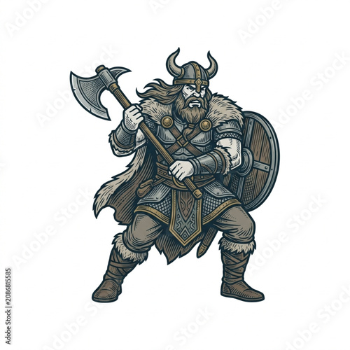 Canvastavla Viking Warrior Holding Axe and Shield Ready for Battle.