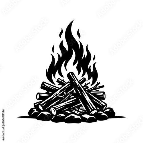 Foto Campfire, burning wood, flames, outdoor fire isolated on White Background silhou