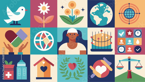 Global ESG and CSR Sustainability Icons for Social Impact and Peace