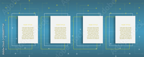 Modern infographic template with four editable content panels on a geometric technology background. Clean vector layout ideal for presentations, business reports, workflow, timelines, and data visuali