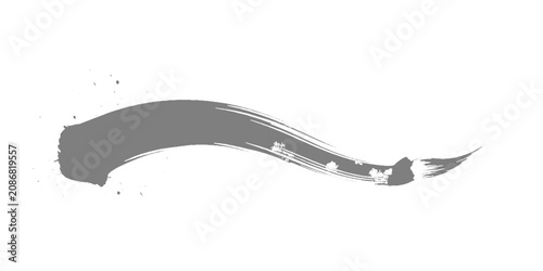 Fényképezés A minimalist black ink brush stroke sweeping in a smooth arc, with textured edges and fading bristle marks on a clean white texture background vector