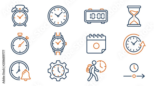 Fotografi A collection of various time and clock related line art icons.