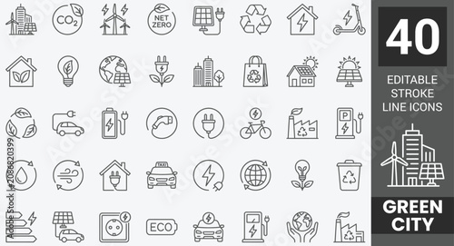 Tableau sur toile Green city web icons in line style