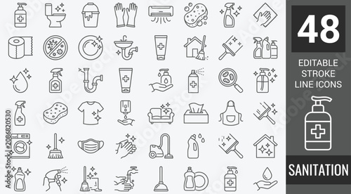 Φωτογραφία Sanitation line icons in editable stroke style
