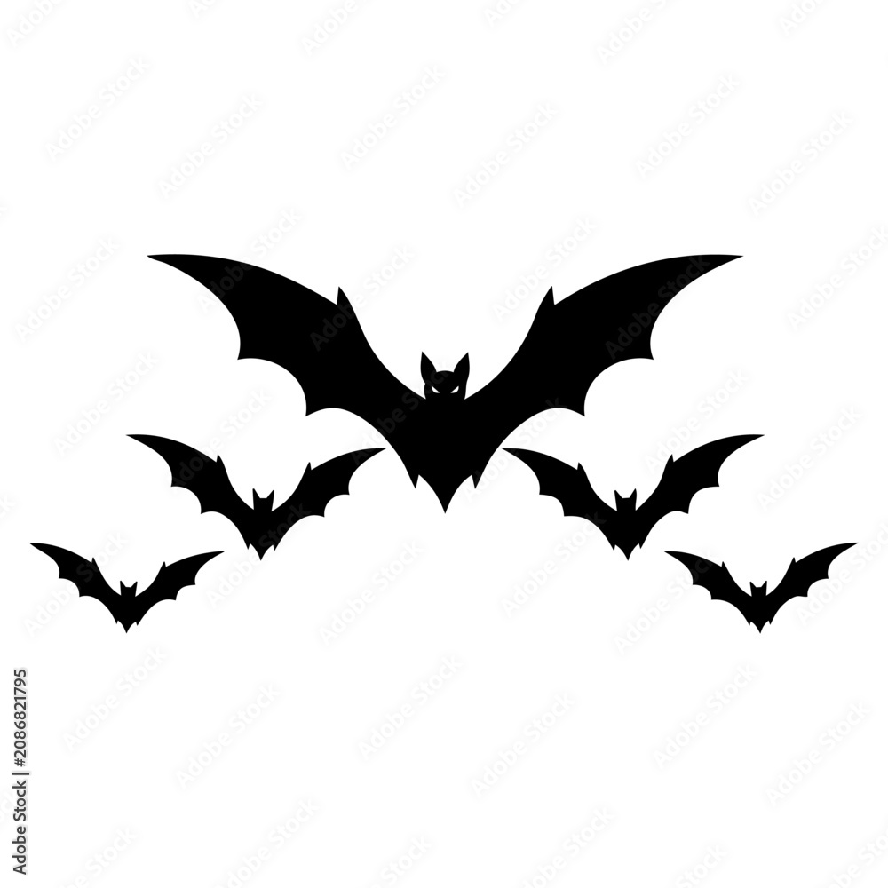 Fototapeta premium Halloween Bat and Bats Silhouette Isolated on White Background