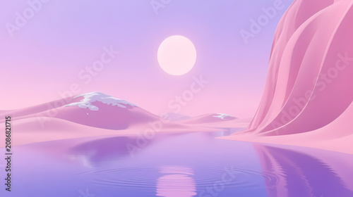 Soft purple mountains with pale yellow sun