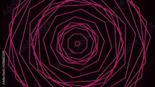 Abstract geometric spiral pattern with vibrant pink lines on dark background