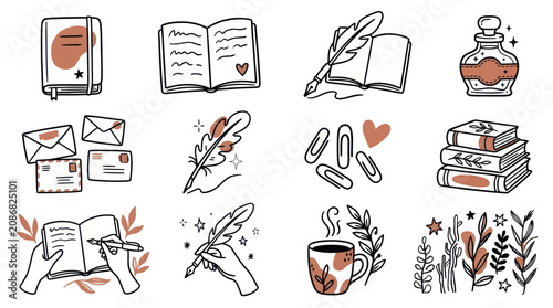 Collection of Hand Drawn Doodle Icons Representing Writing and Creative Pursuits.