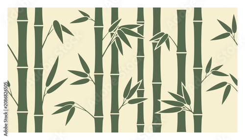 Cuadro en lienzo Seamless pattern with green bamboo stems and leaves in minimalist oriental style