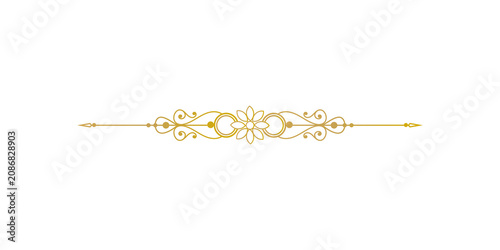 Elegant golden decorative divider with floral and swirl elements, isolated on transparent background