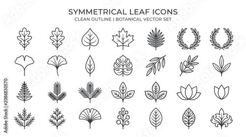 Vászonkép Symmetrical Leaf Icons Vector Set.
