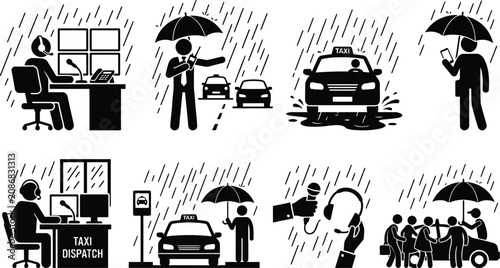 Foto Taxi dispatch and service illustration in rain